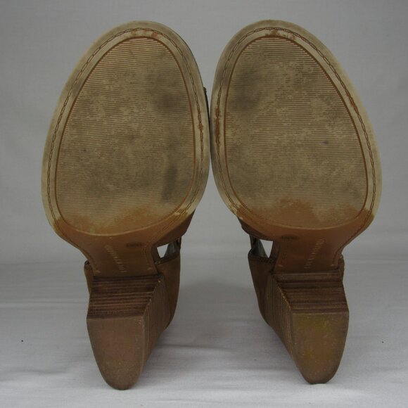 Lucky Brand Brown Leather Suede OONA Peep Toe Heel Bootie Women's 8.5 - Picture 6 of 9